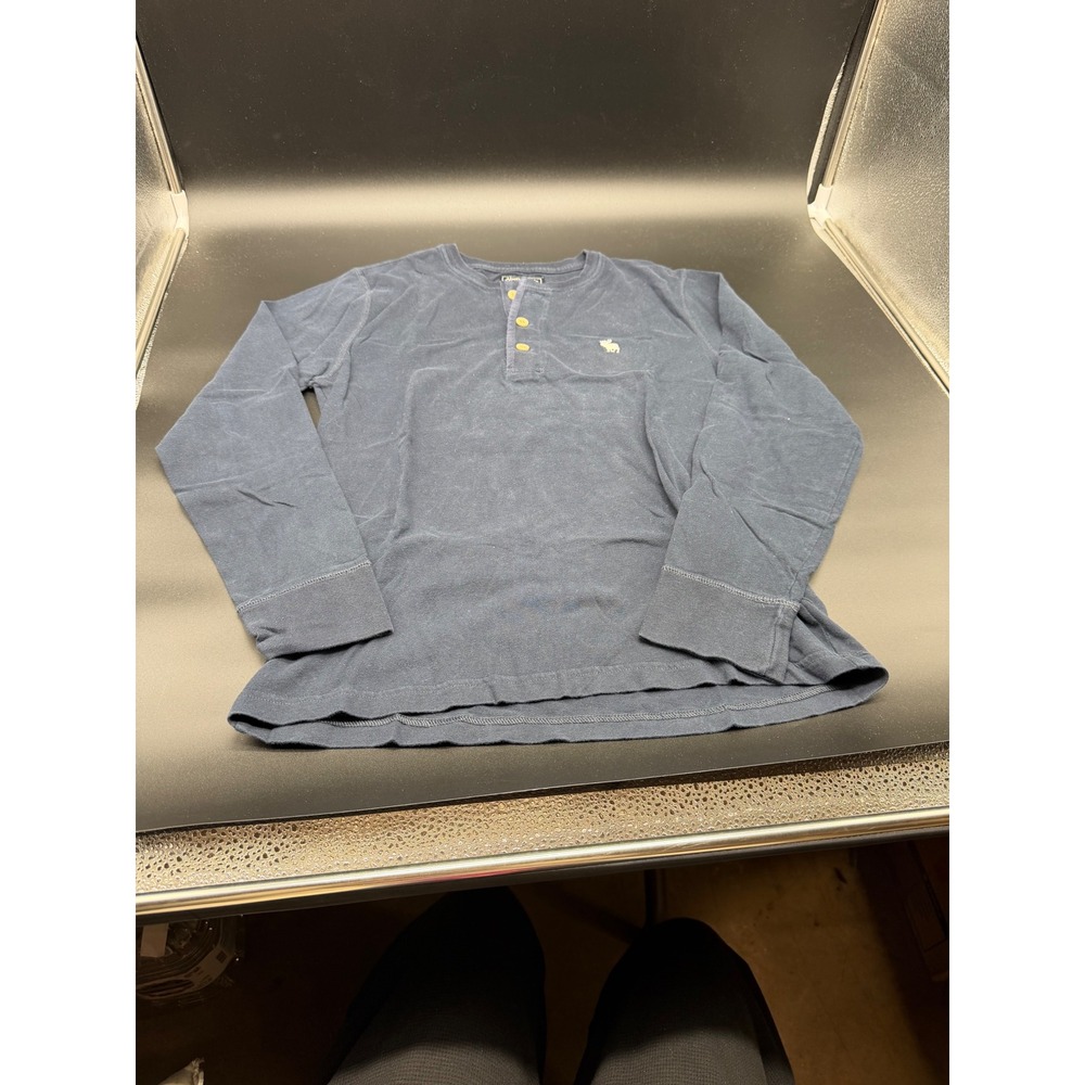 Abercrombie & Fitch Mens XS Navy Blue Long Sleeve Henley Shirt Moose Logo